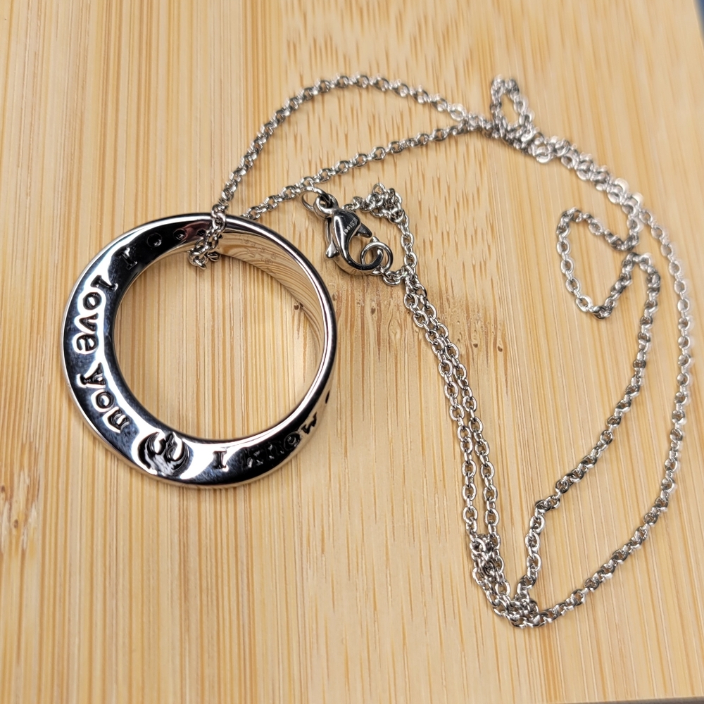 Star Wars™ "I love you. I know" Laser Etched Stainless Steel Mobius Necklace 18" - Picture 3 of 6